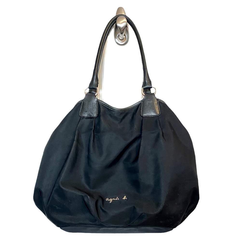 Agnes b. Purse Black Leather/Nylon Shoulder Bag